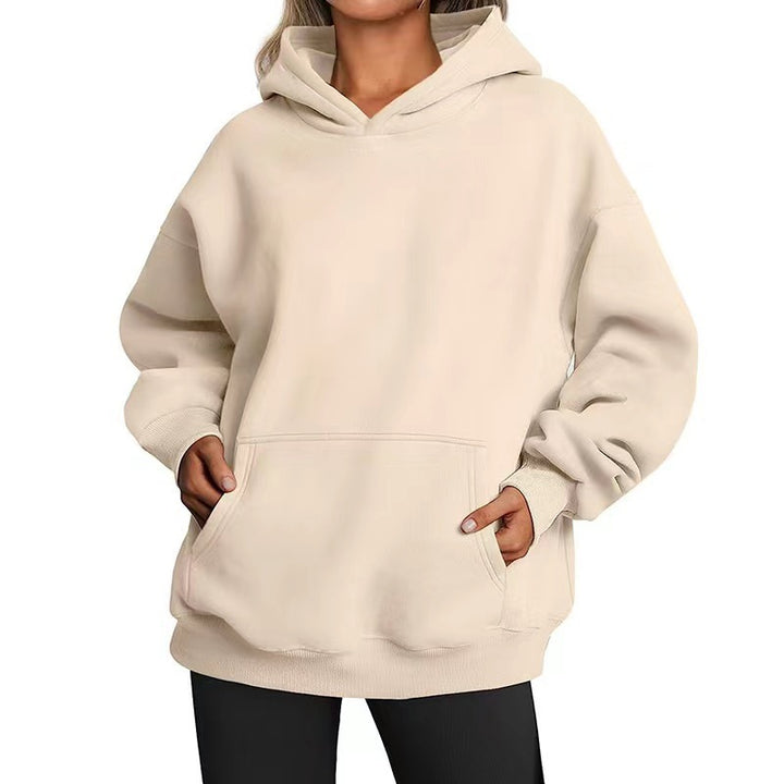 Damen nan Oversize-Kapuzenpullover mit Raglanärmeln, Kängurutasche und weichem Fleece-Innenfutter Drune