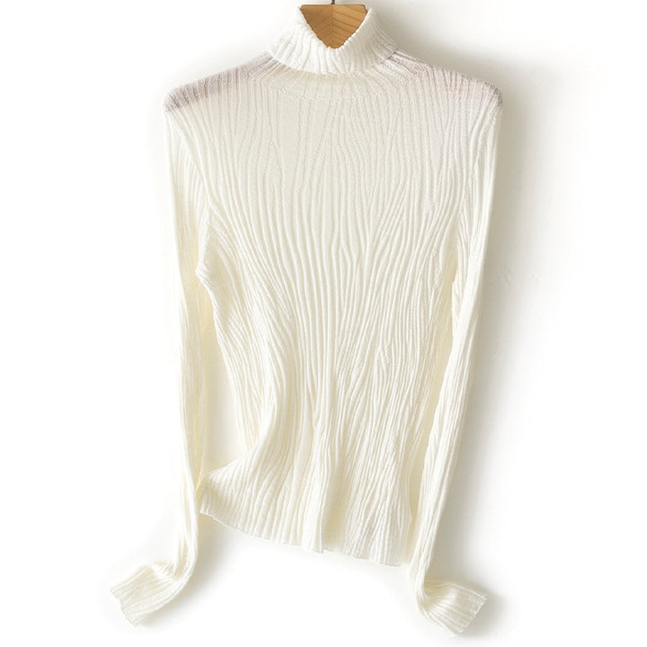 Damen Schlanker Feinstrick-Rollkragenpullover mit wellenförmiger Rippstruktur Drune