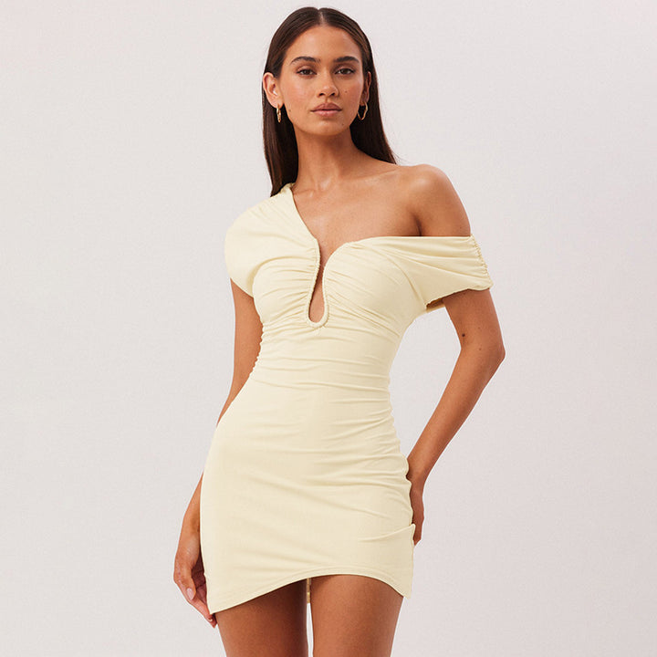 Damen Kokonkleid mit asymmetrischem Ausschnitt und Raffungen Drune