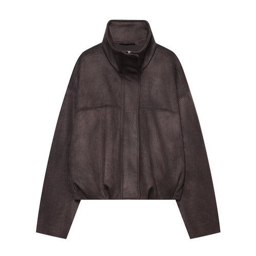 Damen Kurzblouson aus Velours‑Optik mit hohem Funnelkragen und elastischem Saum Drune