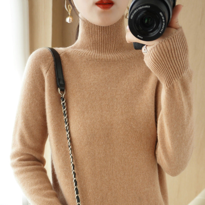 Damen Luxus-Feinstrick-Rollkragenpullover mit Daumenlochbündchen und femininer Schulterpasse Drune