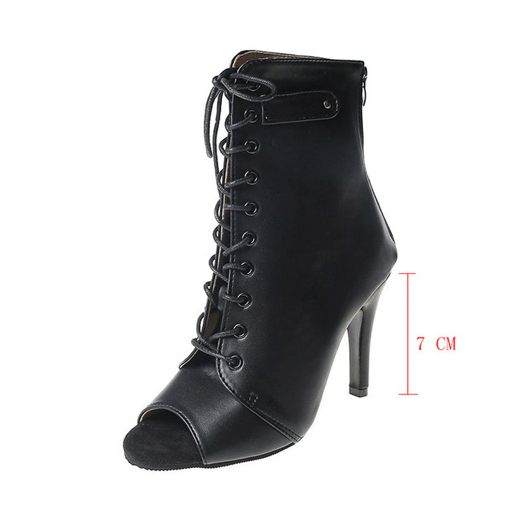 Damen Elegante Schnür-Ankleboots mit offenem Zehenbereich und schlankem Stilettoabsatz Drune