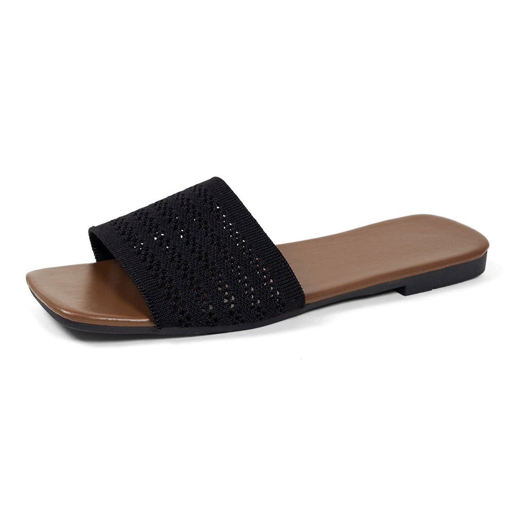 Damen elegante Slip-On Sandalen mit breitem, gehäkeltem Riemen Drune