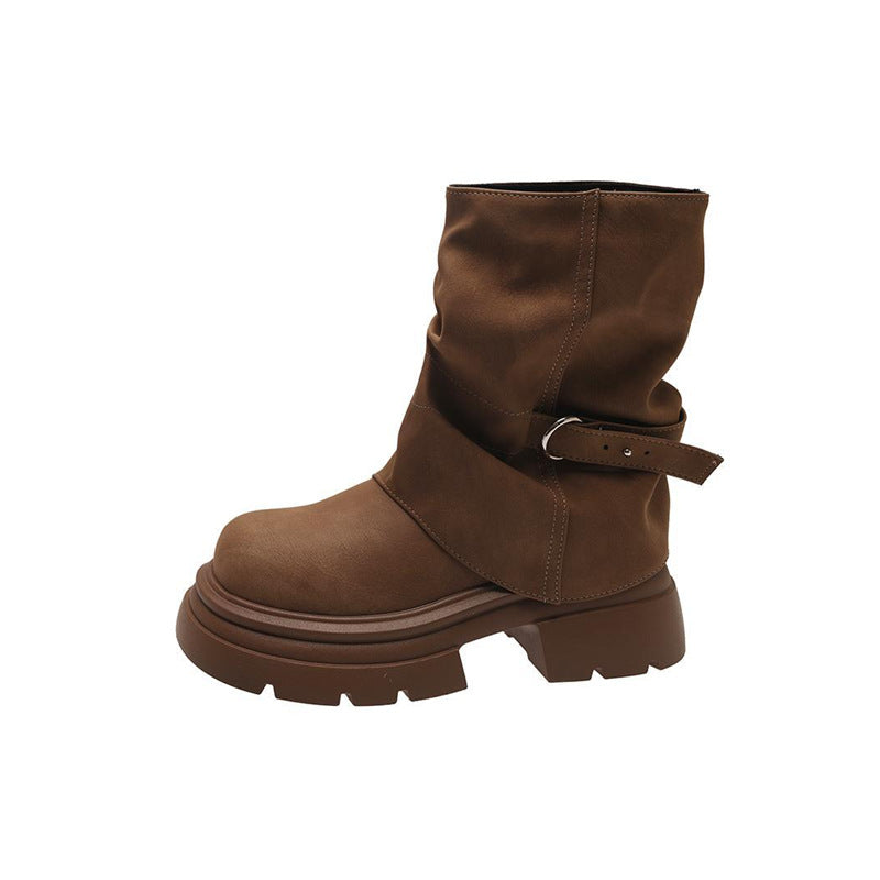 Damen Schlupf‑Stiefel mit gerafftem Schaft und skulpturierter Plateau‑Sohle Drune