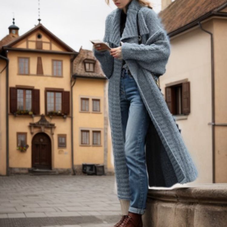 Damen Oversized Strickmantel mit strukturiertem Design und voluminösen Ärmeln Drune