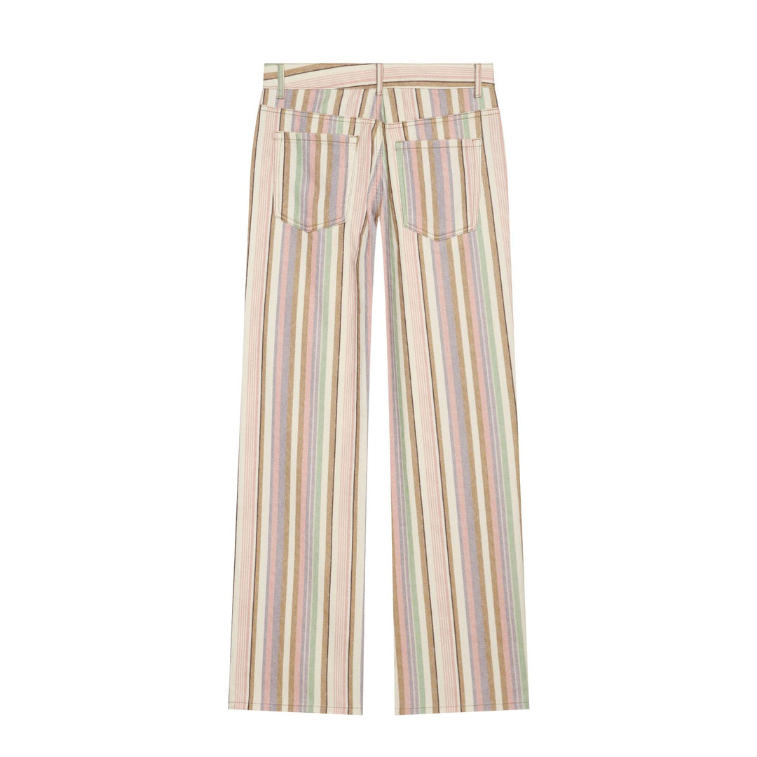 Damen Hochtaillierte Leinenoptik‑Palazzohose mit vertikalem Pastellstreifenmuster Drune