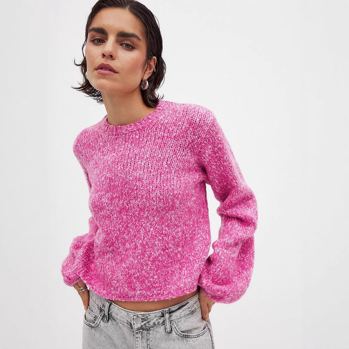 Damen lässiger Strickpullover mit elegantem Rückenausschnitt und Knoten Drune