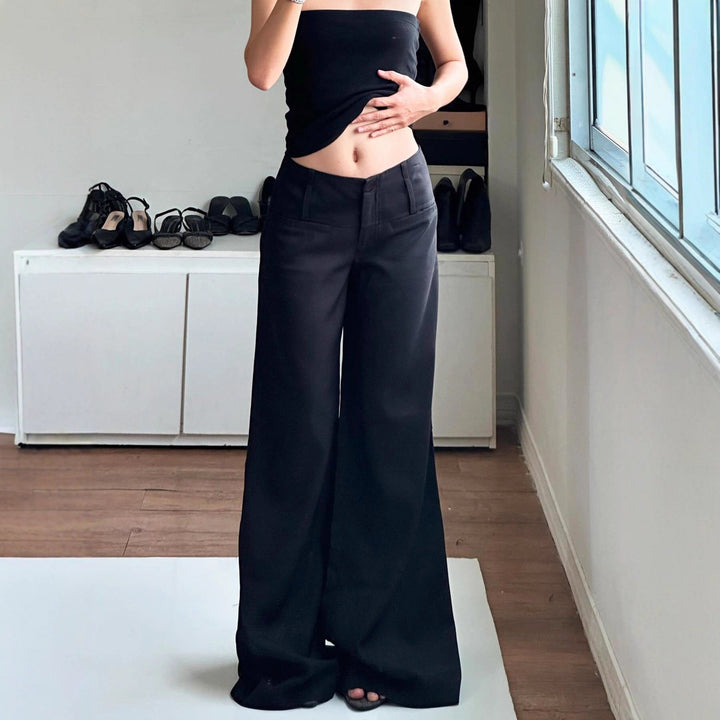 Damen Weite Flared-Hose mit hohem Bund und seitlichen Taschen Drune