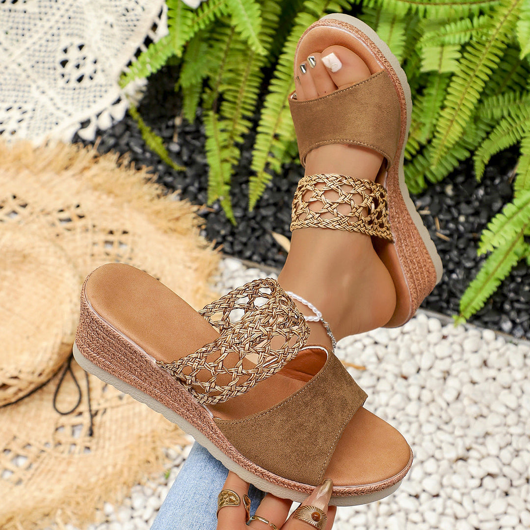 Damen Riemensandalen mit geflochtenem Obermaterial und bequemem Blockabsatz Drune