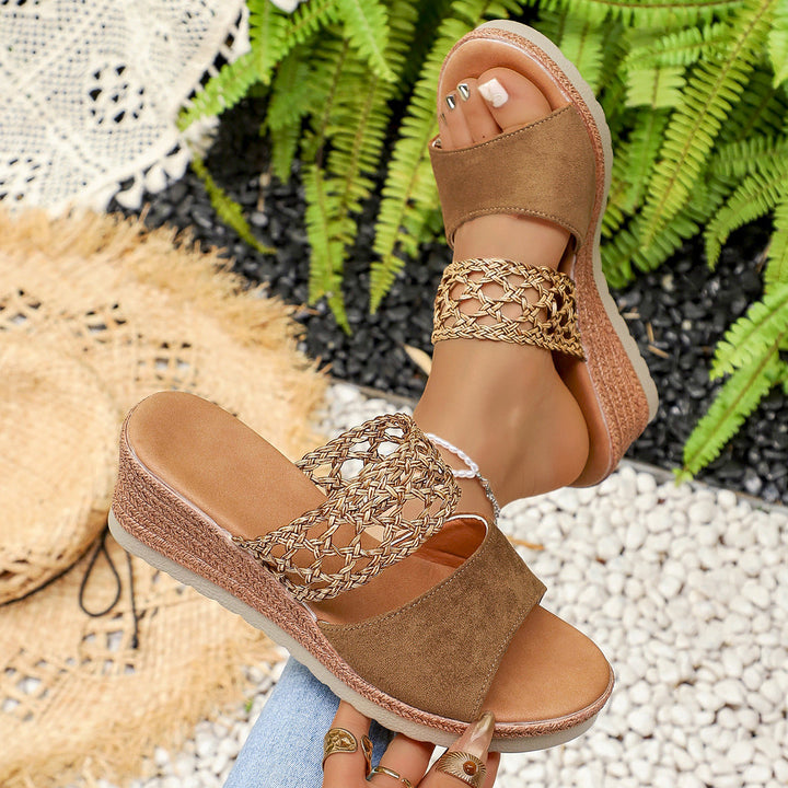 Damen Riemensandalen mit geflochtenem Obermaterial und bequemem Blockabsatz Drune