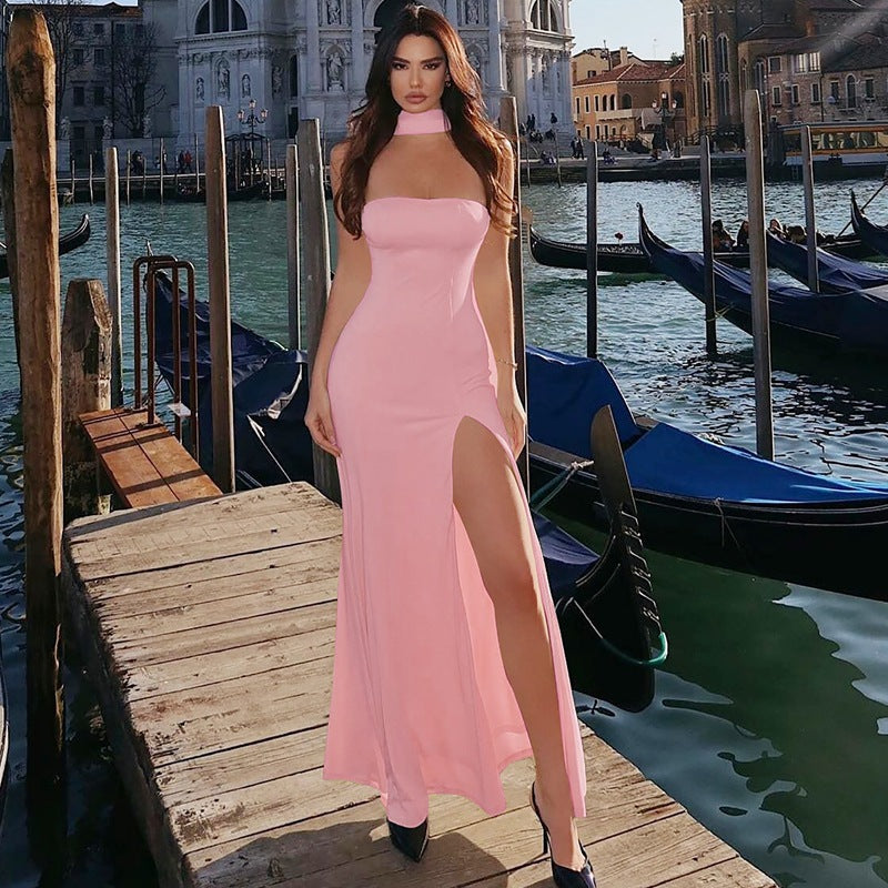 Damen Elegantes, figurbetontes Abendkleid mit asymmetrischem Halterdesign Drune