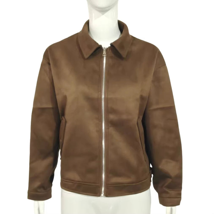 Damen Kurzjacke aus Veloursimitat mit Reißverschluss und Pattentaschen Drune