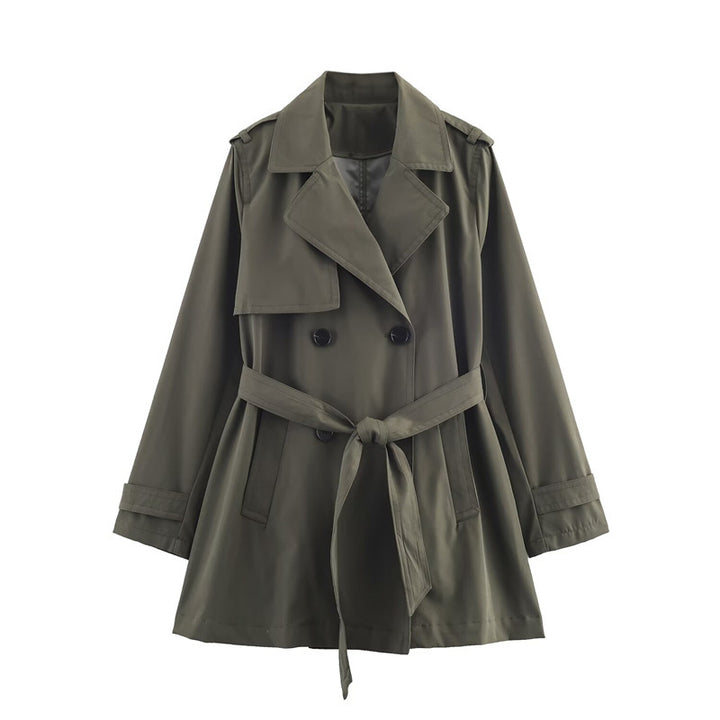 Damen Kurztrench mit A‑Linien‑Silhouette, doppelreihiger Knopfleiste, Bindegürtel und Schulterriegeln Drune