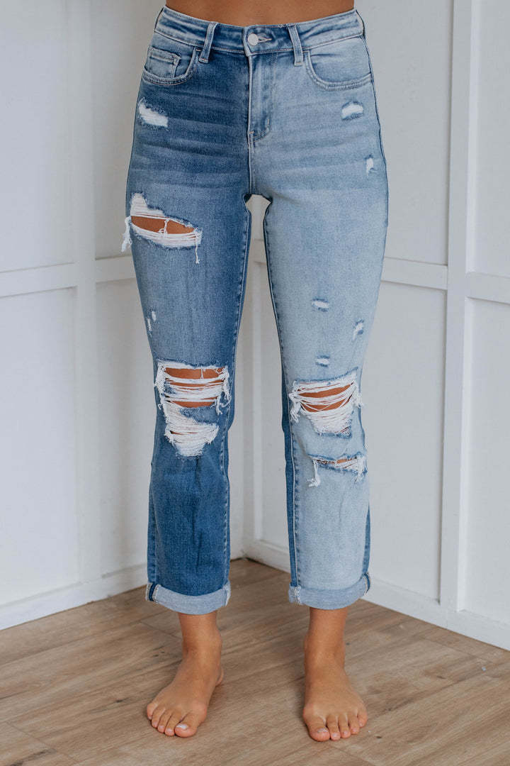 Damen High-Waist Skinny Jeans mit Destroyed-Effekten Drune
