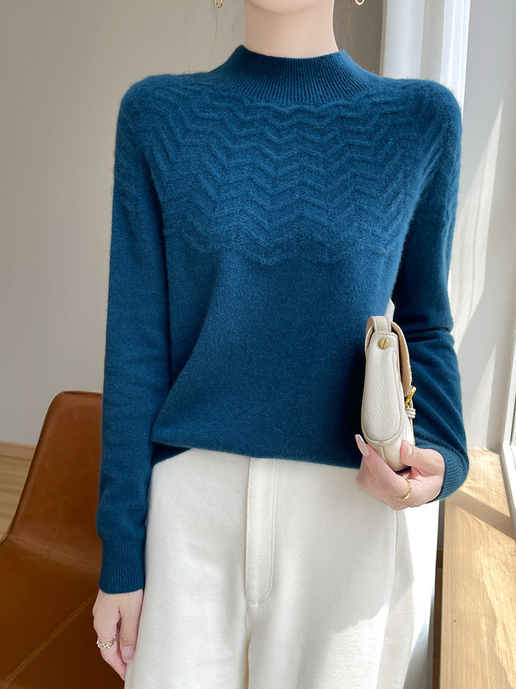 Damen Weicher Feinstrick-Mockneckpullover mit Chevron-Ajour und Kaschmirlook Drune