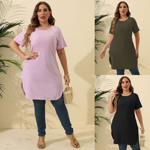 Damen modernes Kurzarm-Tunika-Kleid Drune