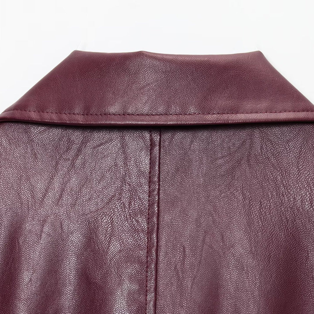 Damen Kunstlederjacke im Urbanen Stil mit elastischem Saum und Seitentaschen Drune