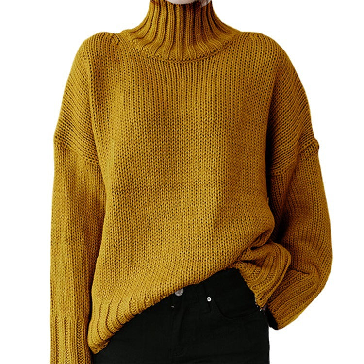 Damen Grober Strickpullover mit hohem Kragen und lässigem Schnitt Drune