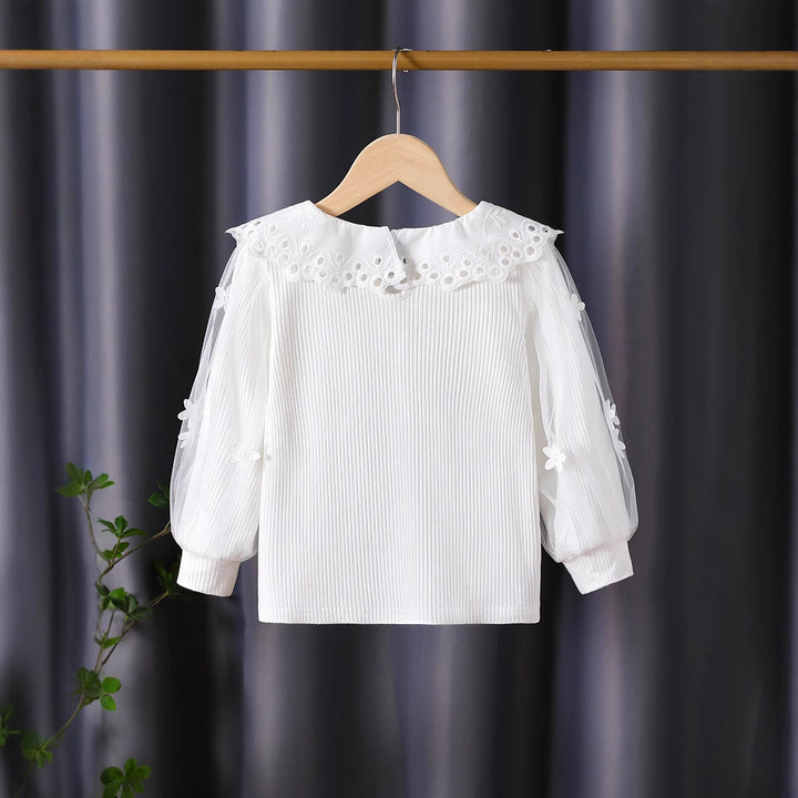 Mädchen Bluse mit voluminösen Tüllärmeln und aufwändigen Blumenstickereien Drune
