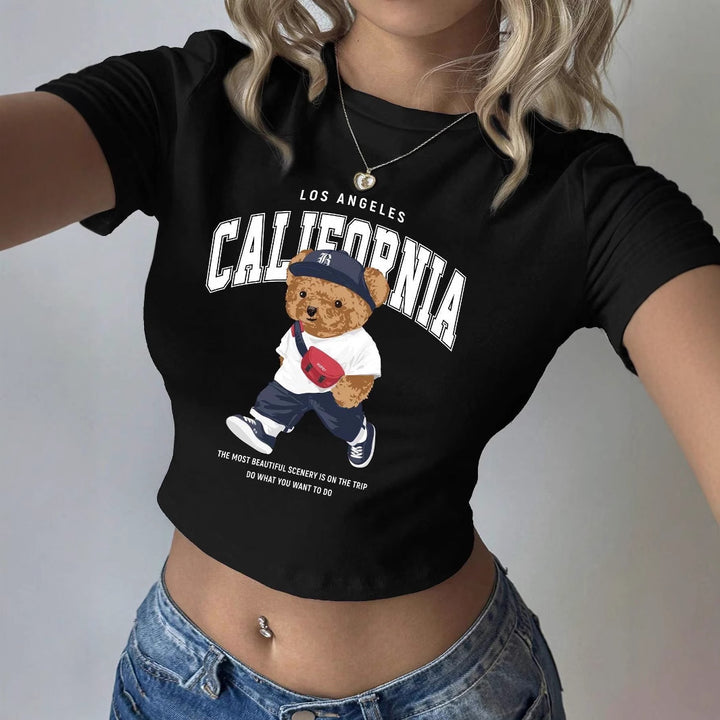 Damen T-Shirt mit kreativem Bärenmotiv und urbanem Lifestyle-Print Drune