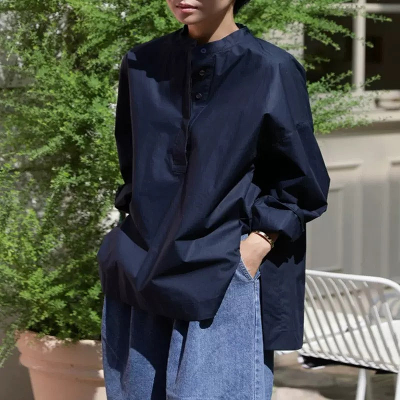 Damen Oversize-Hemd aus Baumwollpopeline mit Kentkragen und verlängertem Rückenteil Drune