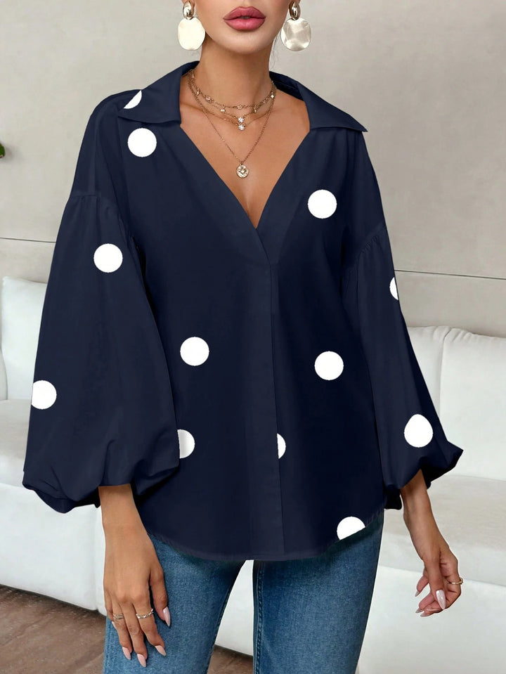 Damen Oversize-Bluse mit voluminösen Puffärmeln und Punktmuster Drune