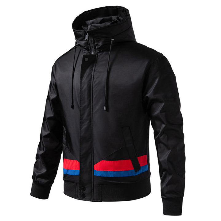 Herren Kapuzen-Bomberjacke im urbanen Retro‑Look mit Kontraststreifen, windabweisender Außenlage und Rippbündchen Drune