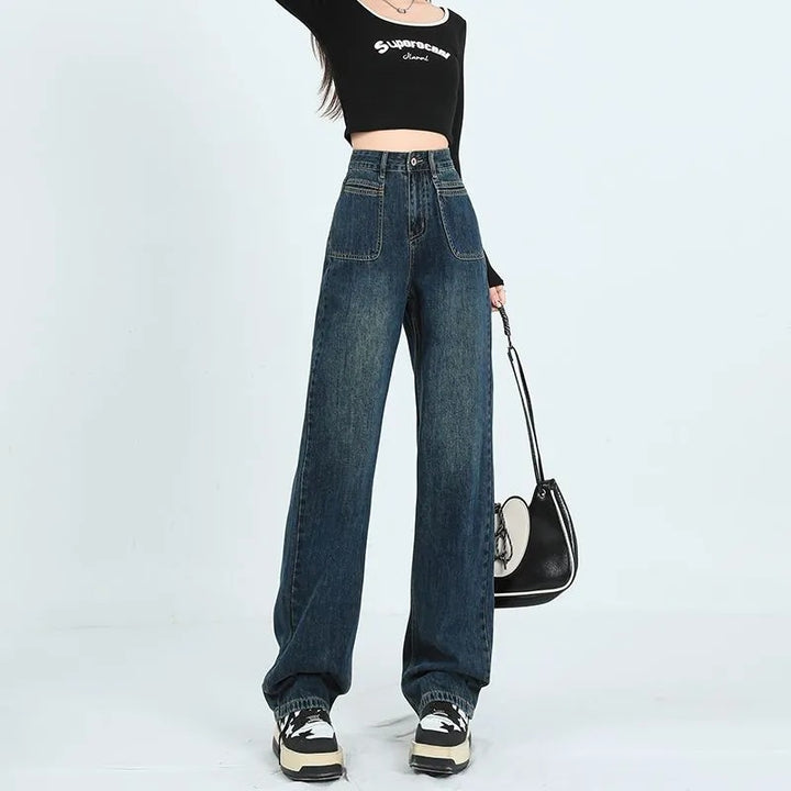 Damen Weit geschnittene Denim-Hose mit hohen Taschen Drune