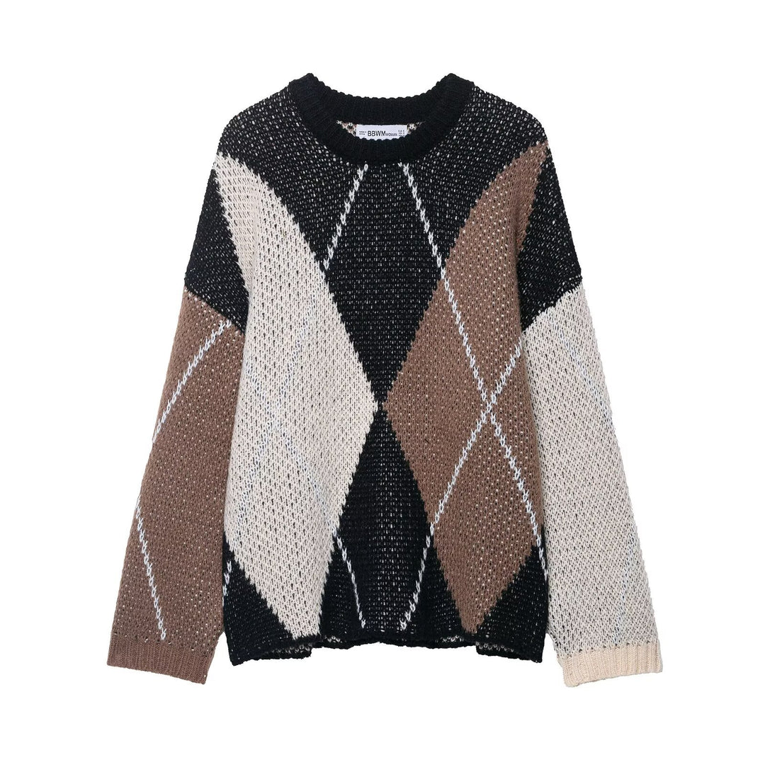 Damen Strickpullover mit modernem Rauten-Muster Drune