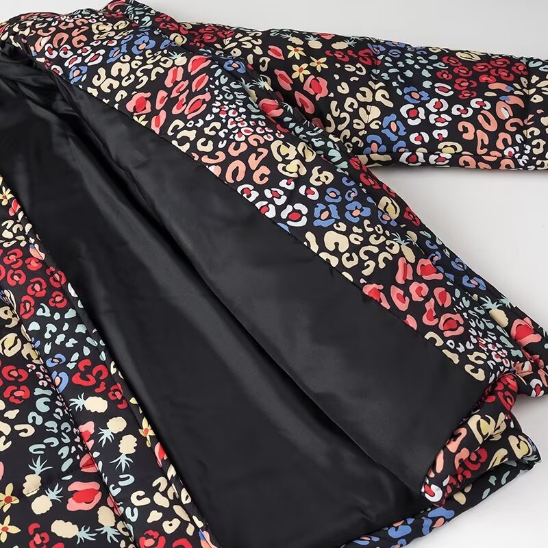 Damen nan gemusterte kastige Kurzjacke mit Stehkragen, verdeckter Knopfleiste und 3/4-Ärmeln Drune