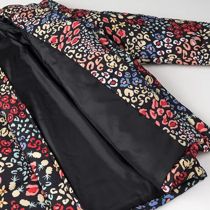 Damen nan gemusterte kastige Kurzjacke mit Stehkragen, verdeckter Knopfleiste und 3/4-Ärmeln Drune