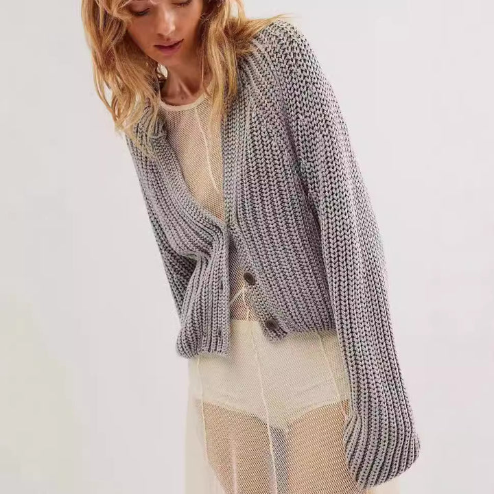 Damen lässiger Strickcardigan mit überschnittenen Schultern und Knopfdetails Drune