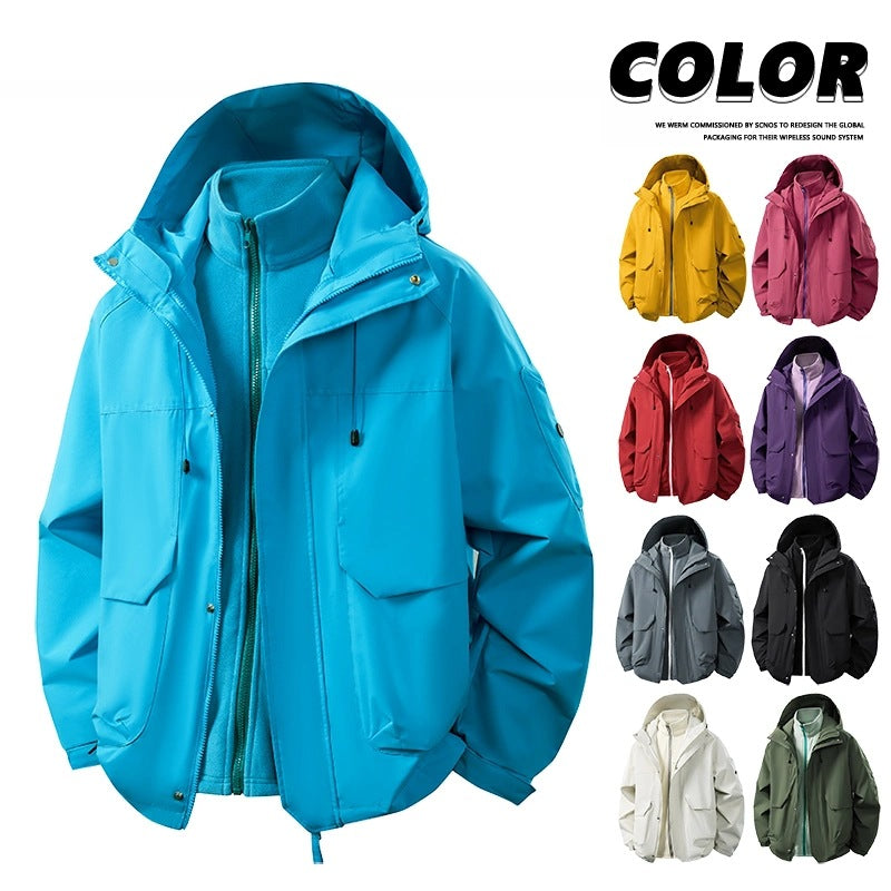 Herren Wasserabweisende Doppeljacke mit abnehmbarer Fleece‑Innenjacke und Kapuze Drune