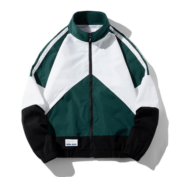Herren Leichte Windbreaker-Trackjacke im geometrischen Colorblock mit Mesh‑Futter, Stehkragen & Reißverschluss Drune