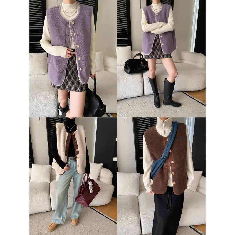 Damen Fleece-Weste mit Knopfdetails und hohem Kragen Drune