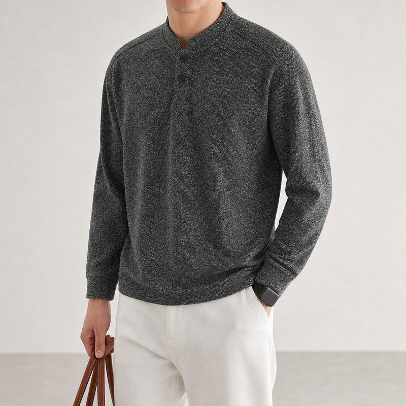 Herren Langarm Waffelstrick-Henley-Pullover mit Knopfleiste Drune