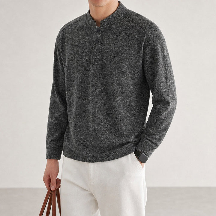 Herren Langarm Waffelstrick-Henley-Pullover mit Knopfleiste Drune