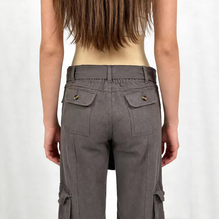 Damen modische weite Cargo-Hosen mit Gürtel und Taschen Drune