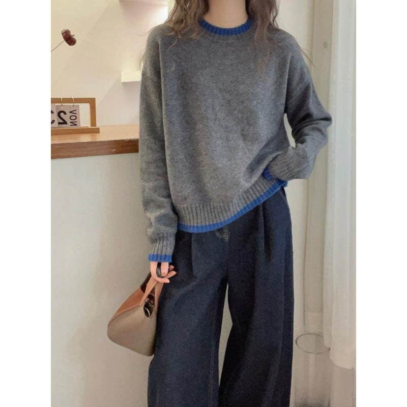 Damen Weicher Strickpullover mit kontrastierenden Bündchen Drune