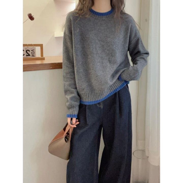 Damen Weicher Strickpullover mit kontrastierenden Bündchen Drune