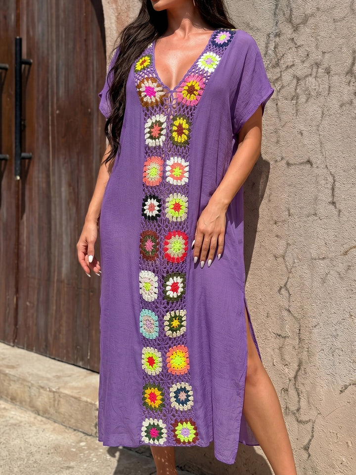 Damen Häkel-Strandkimono mit floralem Patchwork-Design Drune