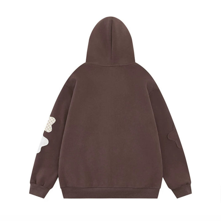 Damen Oversize-Zip-Hoodie mit floralen Stern-Applikationen und Knopf-Details Drune