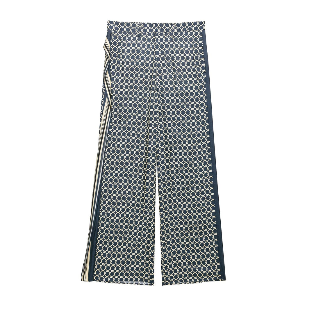 Damen Weite Palazzo‑Hose mit geometrischem Alloverprint und seitlichem Streifen Drune