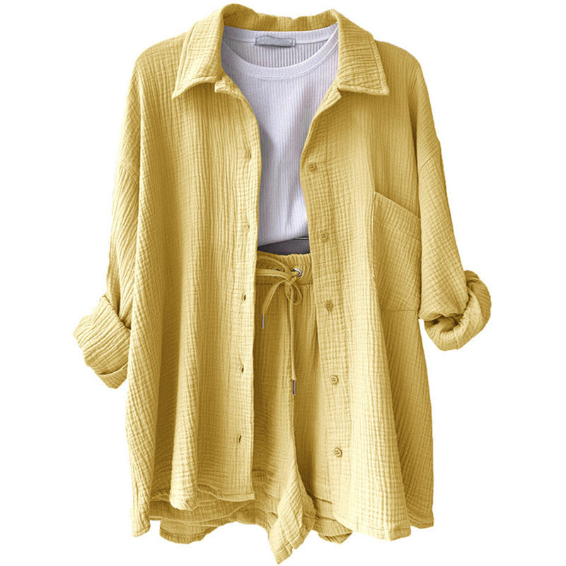 Damen lässige Oversized-Hemdjacke mit Gürtel Drune
