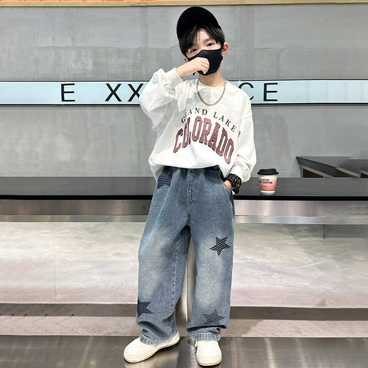 Unisex weite Jeanshose mit Sternenapplikationen Drune