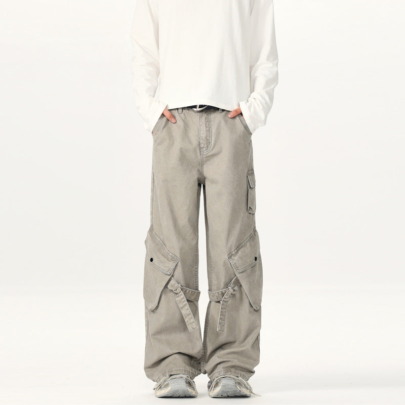 Herren Ultraweite Canvas-Cargohose mit D-Ring-Gurtsystem und multiplen Pattentaschen Drune