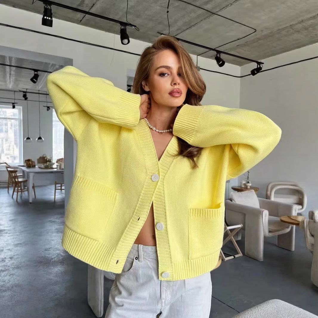 Damen oversize Strickjacke mit Taschen und modernem Schnitt Drune