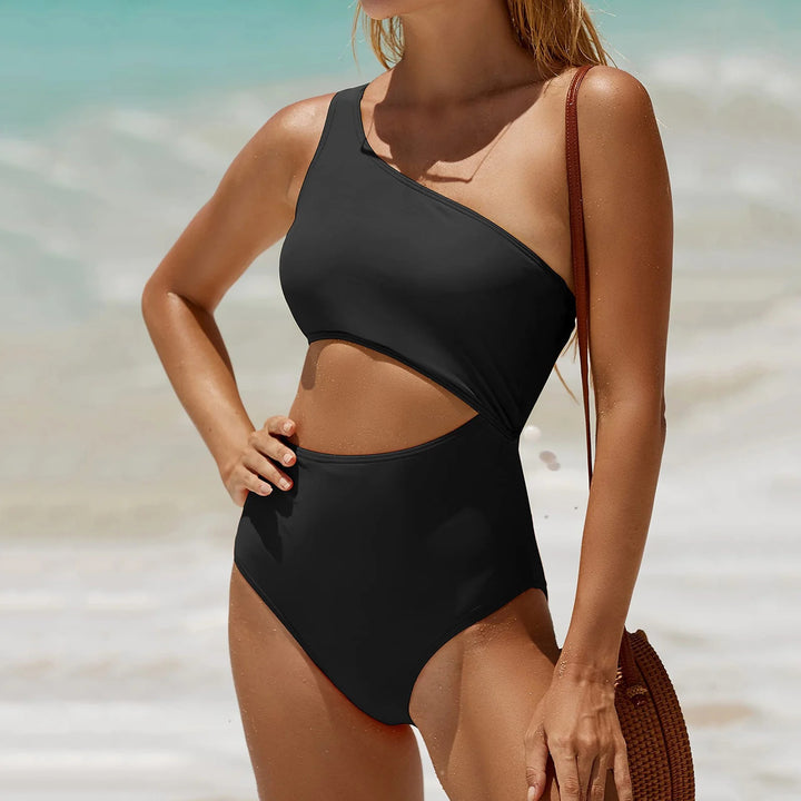 Femme Ein-Schulter Cut-Out Einteiler Badeanzug Drune