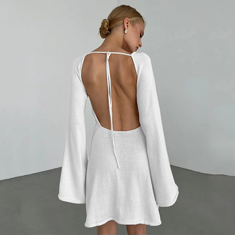 Damen Figurbetontes Feinstrick-Minikleid mit ausgestellten Trompetenärmeln Drune