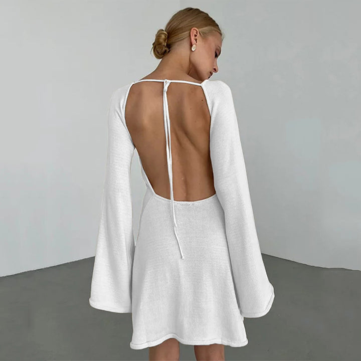 Damen Figurbetontes Feinstrick-Minikleid mit ausgestellten Trompetenärmeln Drune